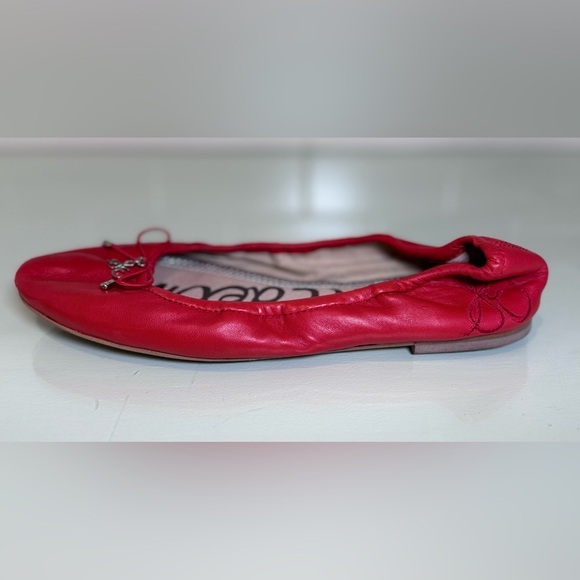 Sam Edelman Women's Felicia Flat Size 7.5 Red Leather Ballet Shoe Bow Charm - Picture 7 of 10